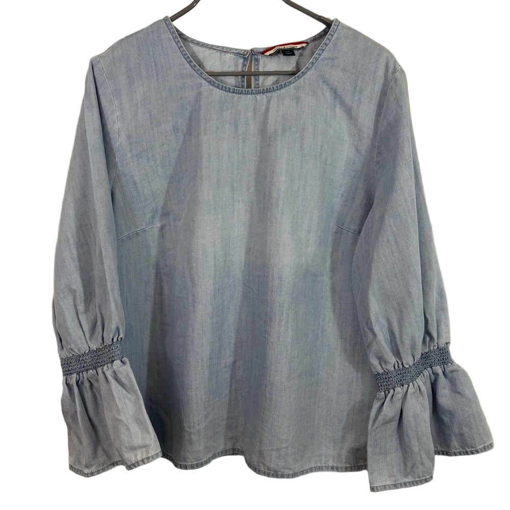 Women's Tommy Hilfiger Light Blue Chambray Denim Blouse With Bell Sleeves Size L
